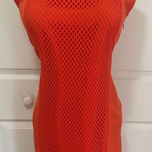 DR Collections Vibrant Orange Mesh Dress, Size 4